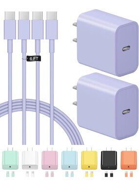 Fast Charging USB C Charger Block 2-Pack with 6FT Cord for iPhone 15/16/17
